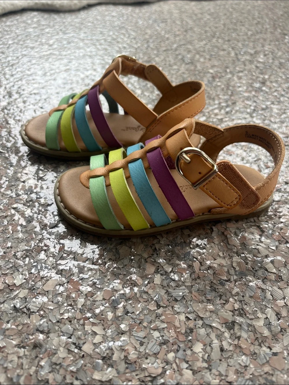 Cat & Jack Tan Strappy Sandals with Pastel Rainbow Straps